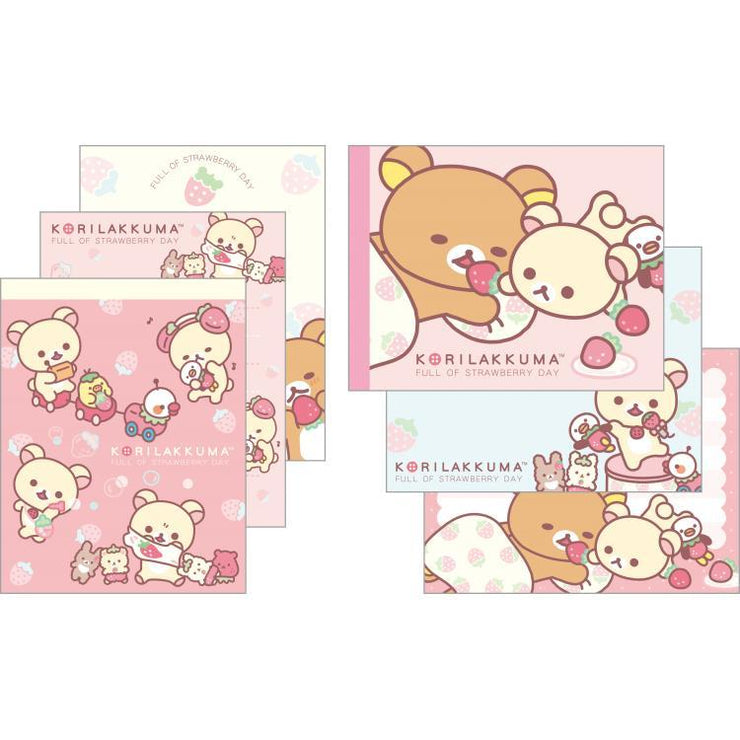 [Rilakkuma] - Korilakkuma Full of Strawberry Day - 2x Mini Memo Pad Set  San-X Official Japan 2024