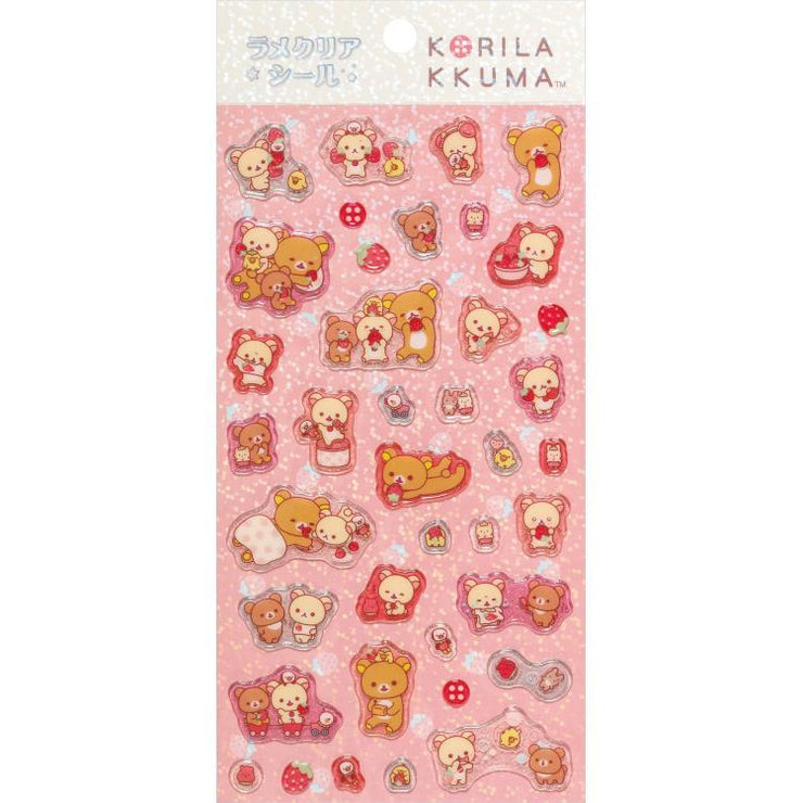 [Rilakkuma] - Korilakkuma Full of Strawberry Day - Glitter Transparent Sticker Set San-X Official Japan 2024